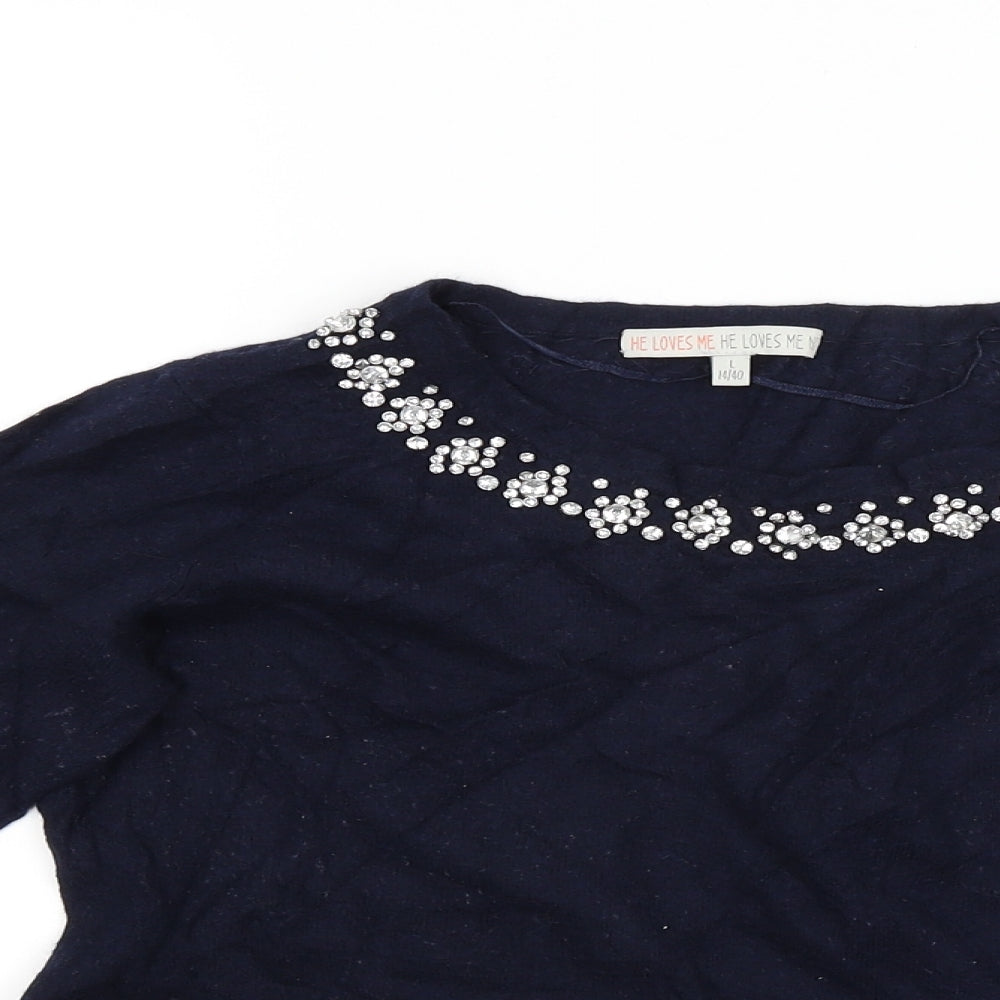He Loves Me Womens Blue   Pullover Jumper Size 14  - Studded collar