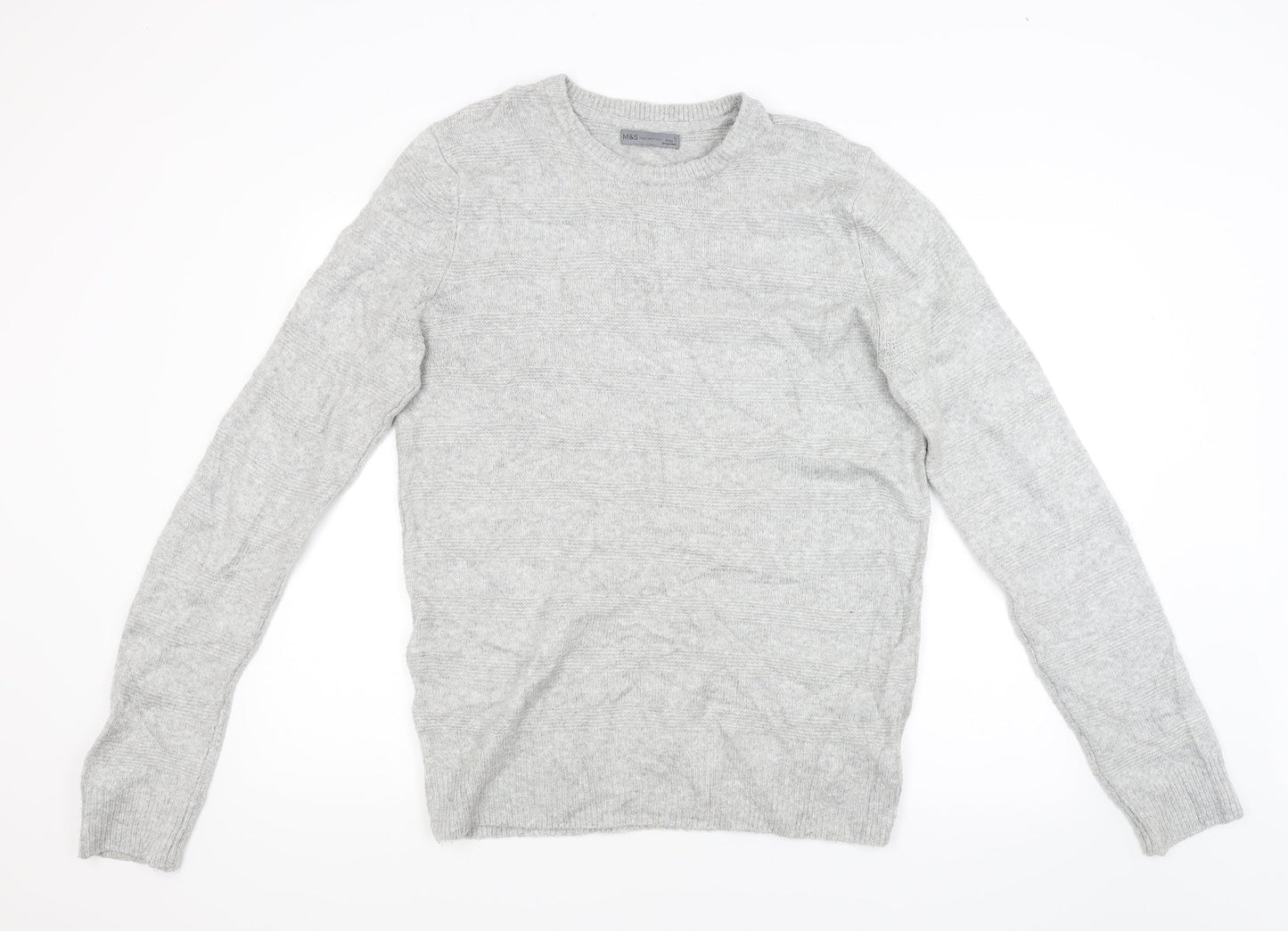 M&S Mens Grey Striped  Pullover Jumper Size L