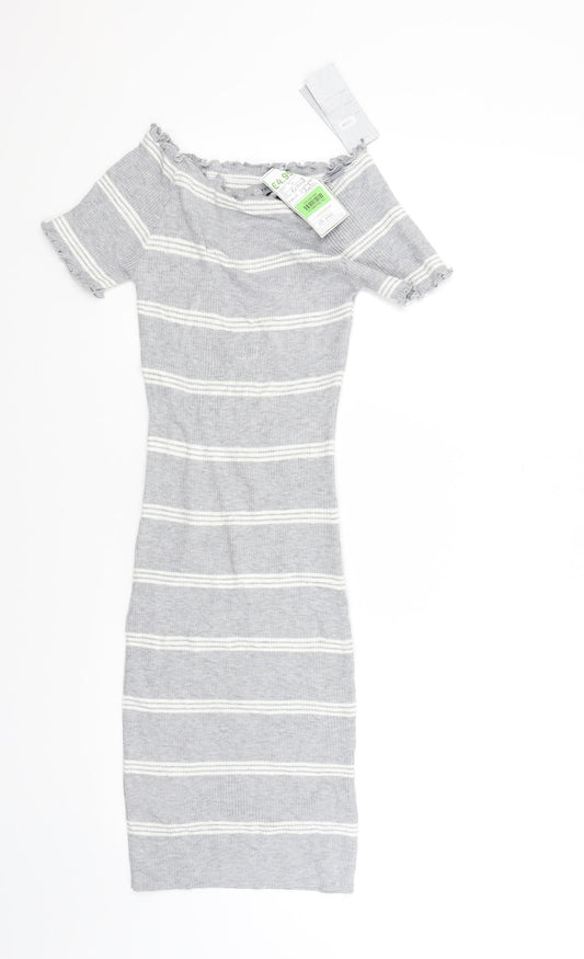 voyelles Womens Grey Striped  Jumper Dress  Size S