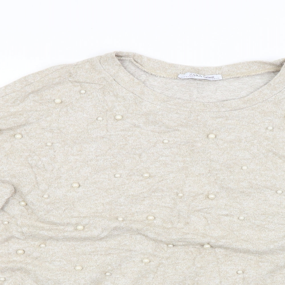 Zara Womens Beige   Pullover Jumper Size M  - studded front