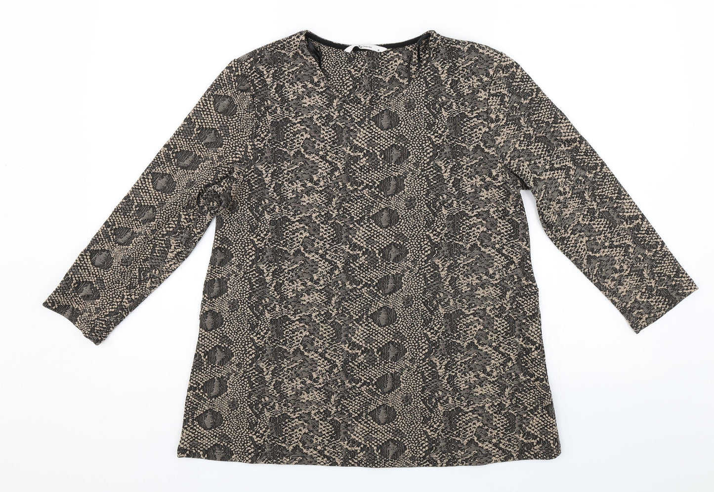 TU Womens Brown Animal Print  Jersey Blouse Size 8