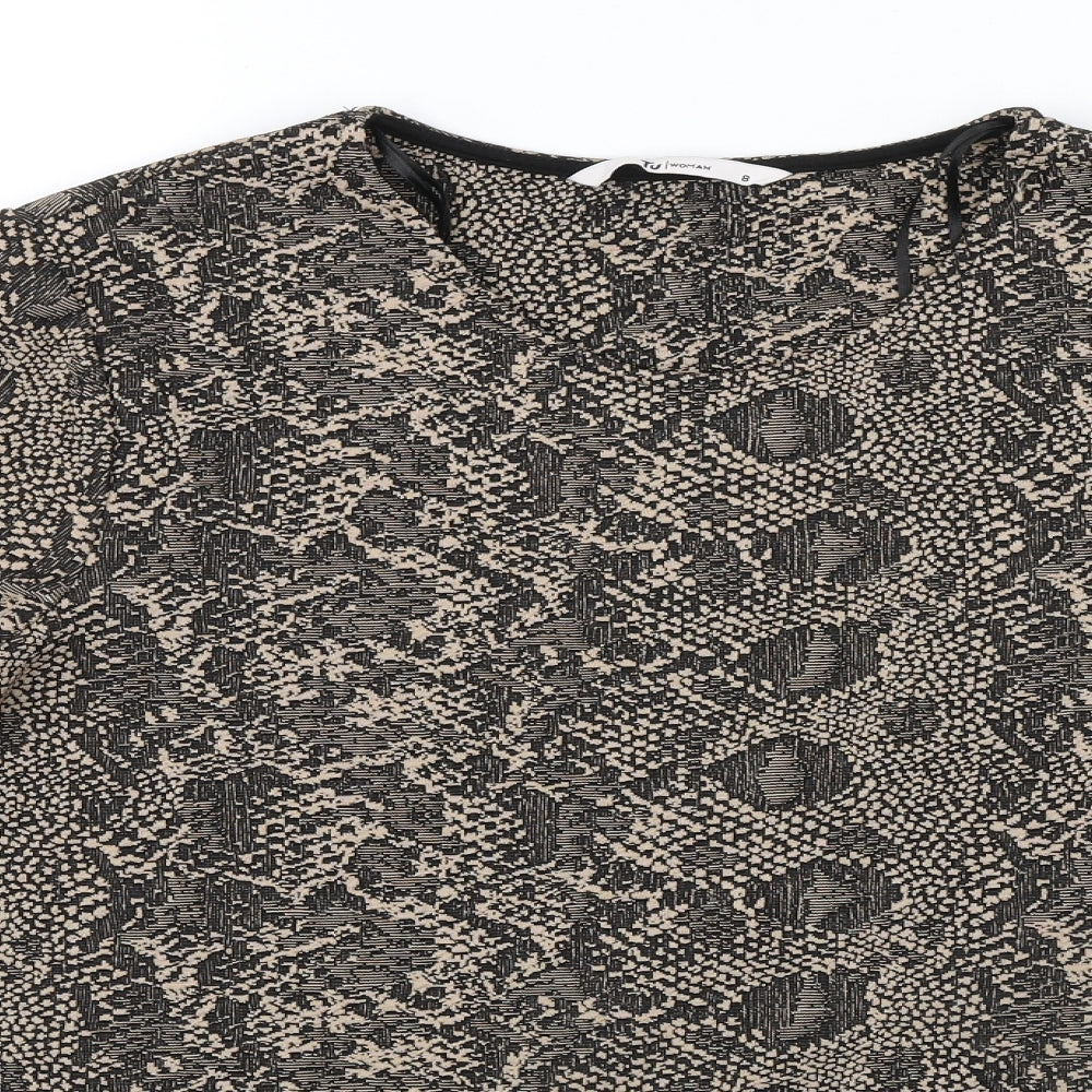 TU Womens Brown Animal Print  Jersey Blouse Size 8
