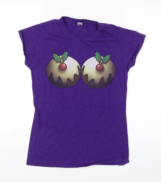 Gildan Womens Purple   Basic T-Shirt Size M  - Christmas