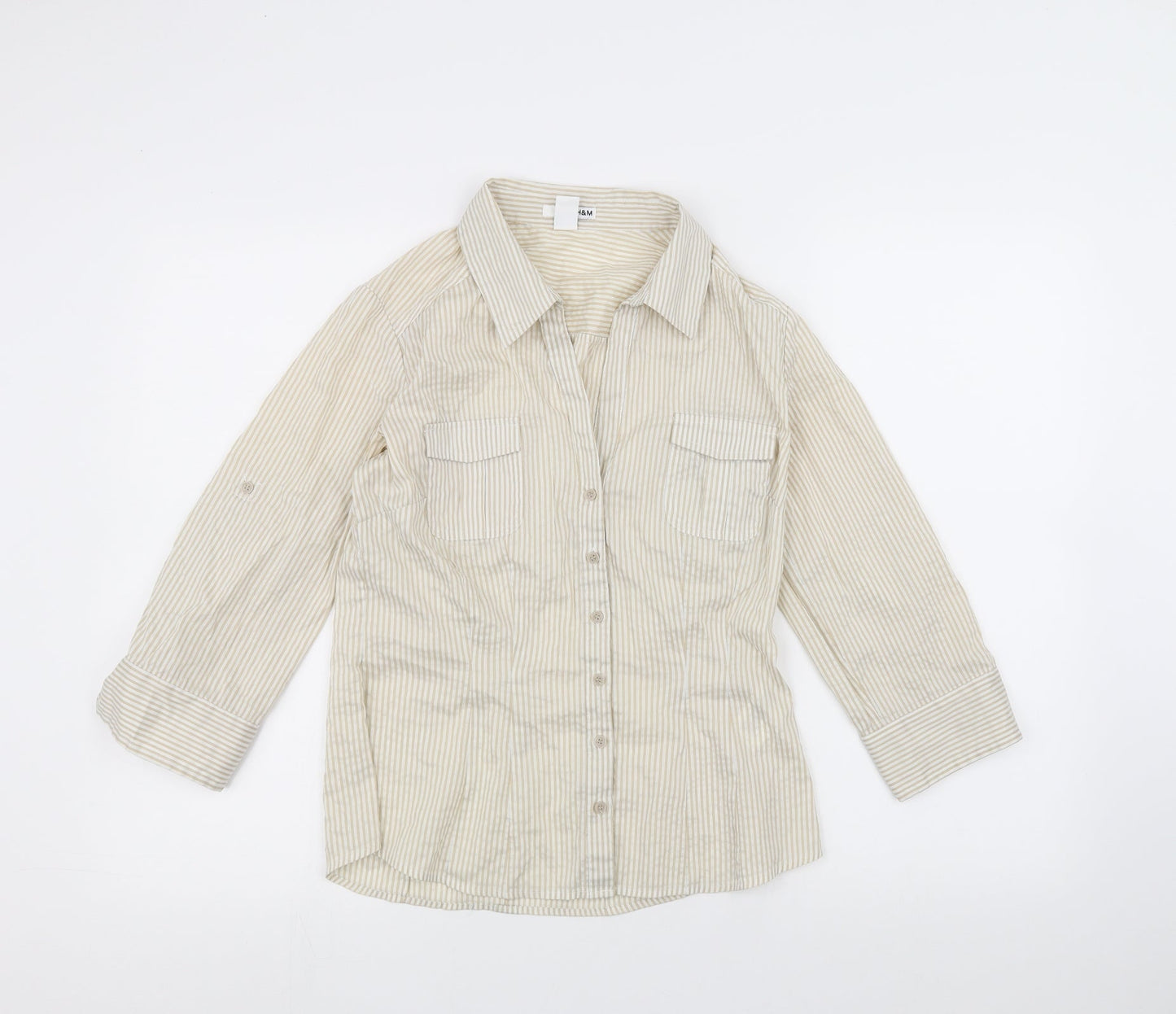 H&M Womens White Striped  Basic Button-Up Size 8