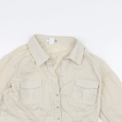Preloved H&M Womens White Striped  Basic Button-Up Size 8 - Detail