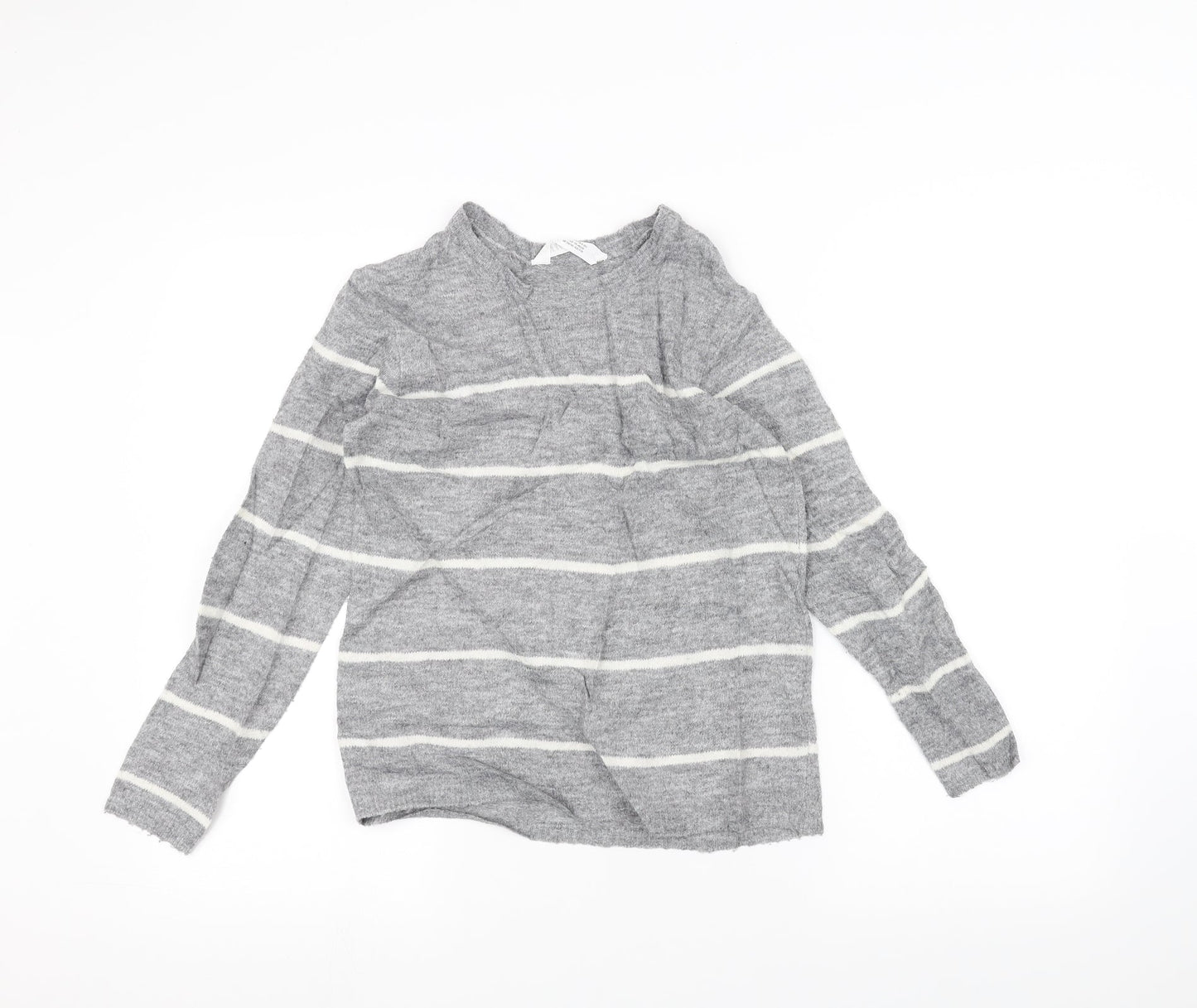 H&M Girls Grey Striped  Pullover Jumper Size 9-10 Years