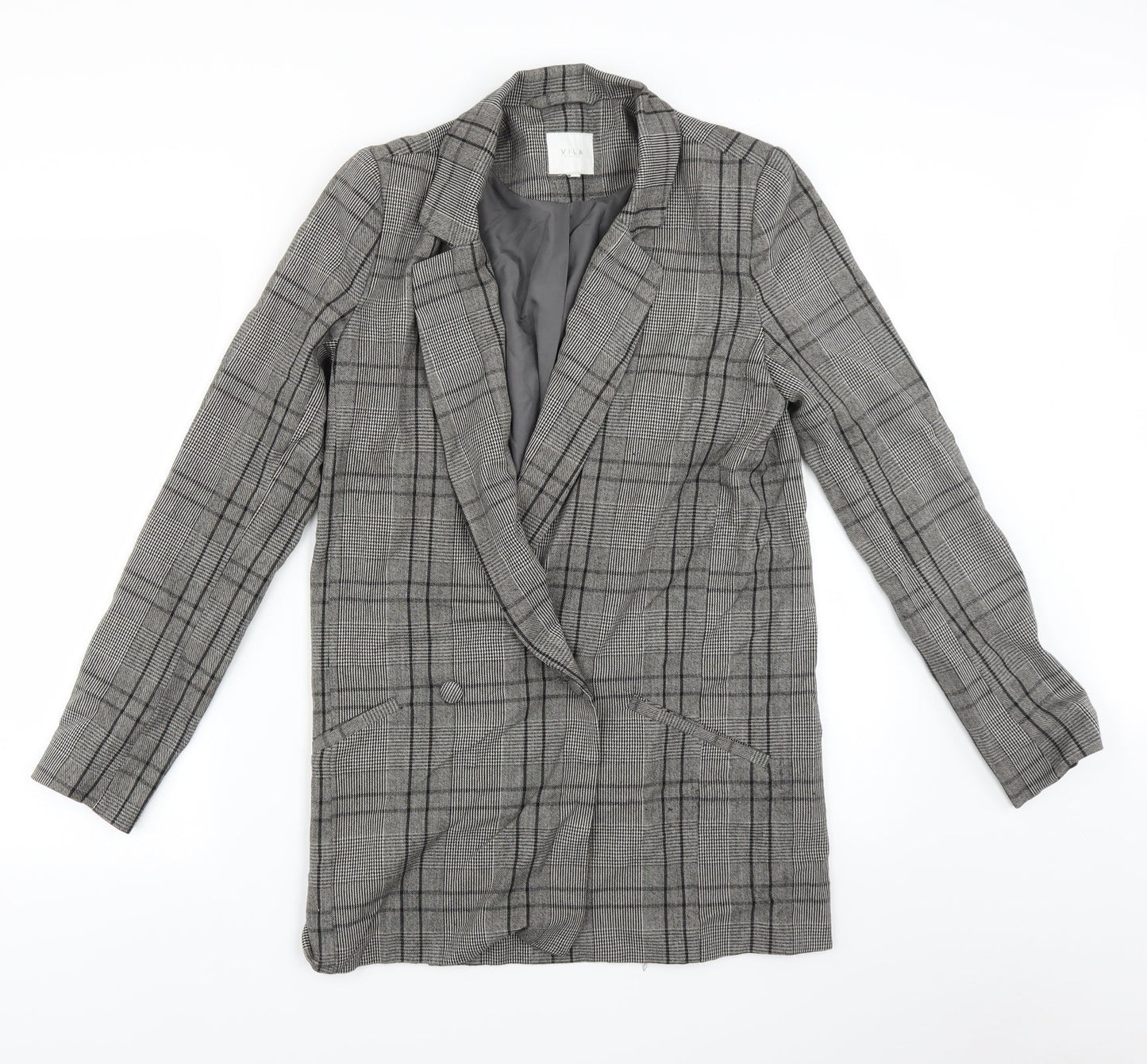 VILA Womens Grey Plaid  Jacket Suit Jacket Size XS