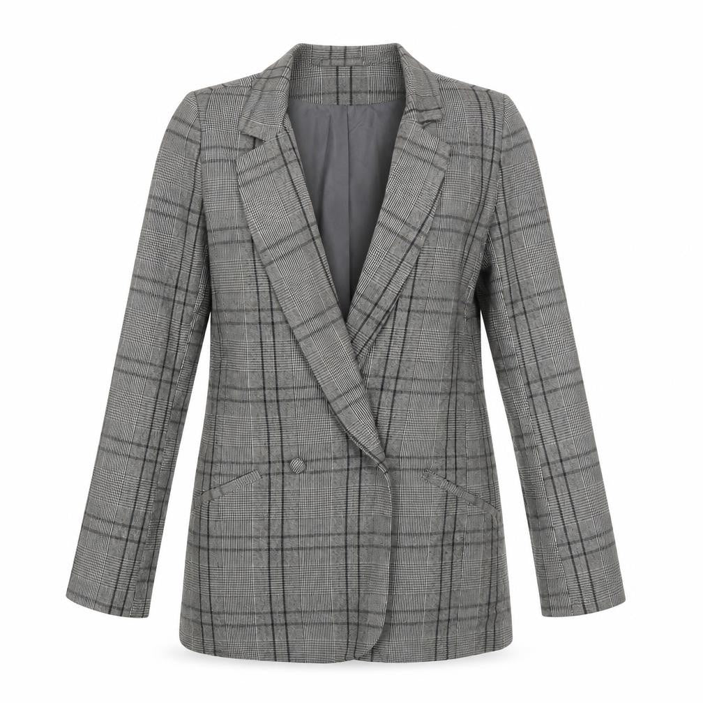 VILA Womens Grey Plaid  Jacket Suit Jacket Size XS