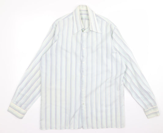 Preworn Mens Blue Striped   Button-Up Size L