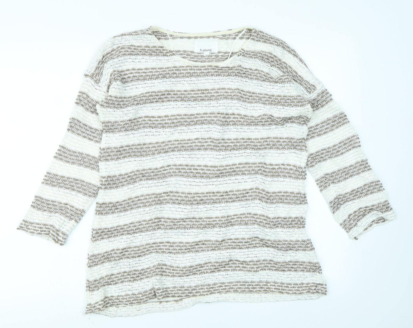 b. young Womens Brown Striped  Pullover Jumper Size L