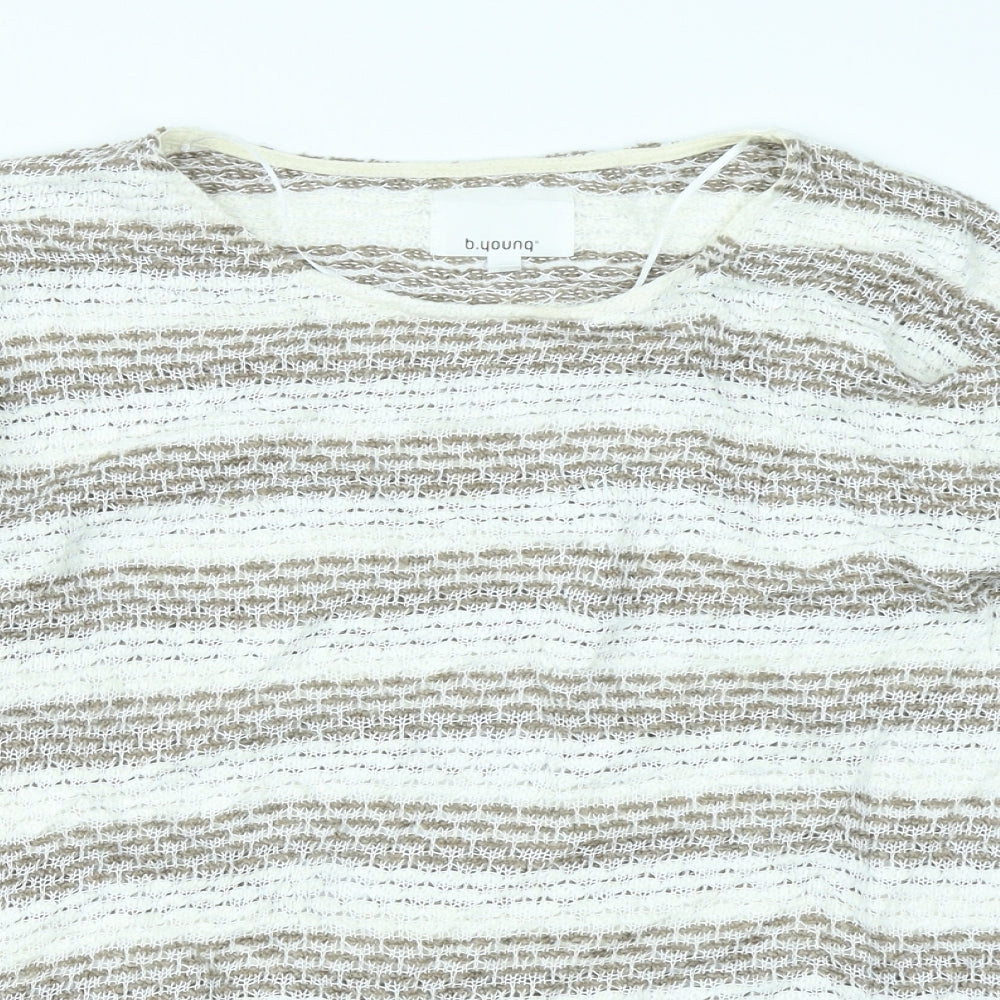 b. young Womens Brown Striped  Pullover Jumper Size L