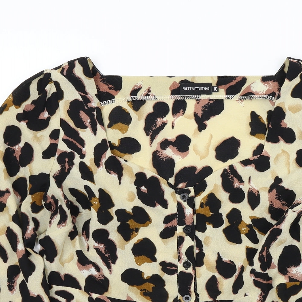 PRETTYLITTLETHING Womens Brown Animal Print  Basic Blouse Size 10
