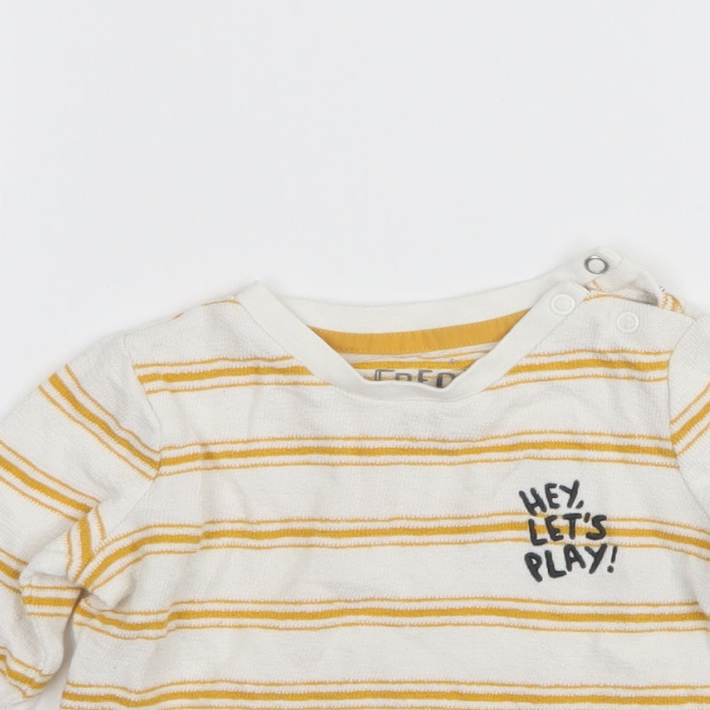 fred&flo Boys White Striped  Basic T-Shirt Size 6-9 Months