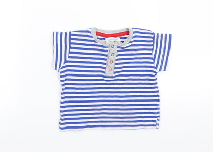 Additional front view of BABLUNO boys’ blue striped basic t-shirt, size 3-6, months