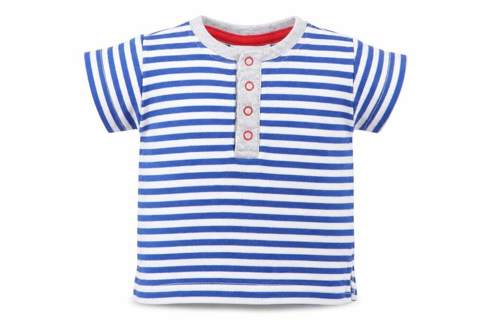 BABLUNO Boys Blue Striped  Basic T-Shirt Size 3-6 Months