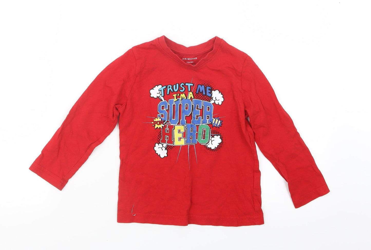 Primark Boys Red   Basic T-Shirt Size 3-4 Years