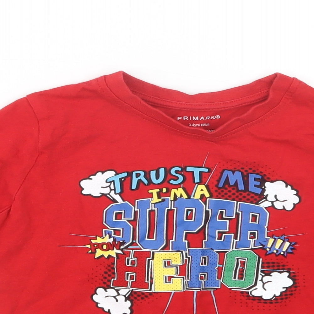Primark Boys Red   Basic T-Shirt Size 3-4 Years