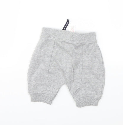 Back view of Baby boys’ grey capri trousers, size 0-3, months