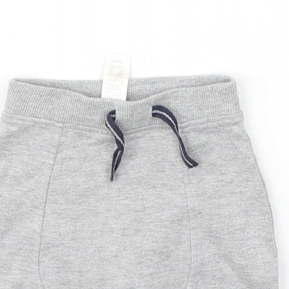 Close-up detail of Baby boys’ grey capri trousers, size 0-3, months