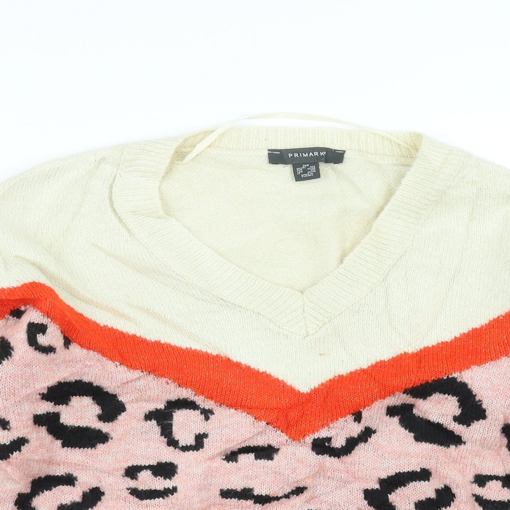 Primark Womens Pink Geometric  Pullover Jumper Size 2XS