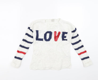 Preloved Sainsburys Girls White   Pullover Jumper Size 7 Years  - love - Front