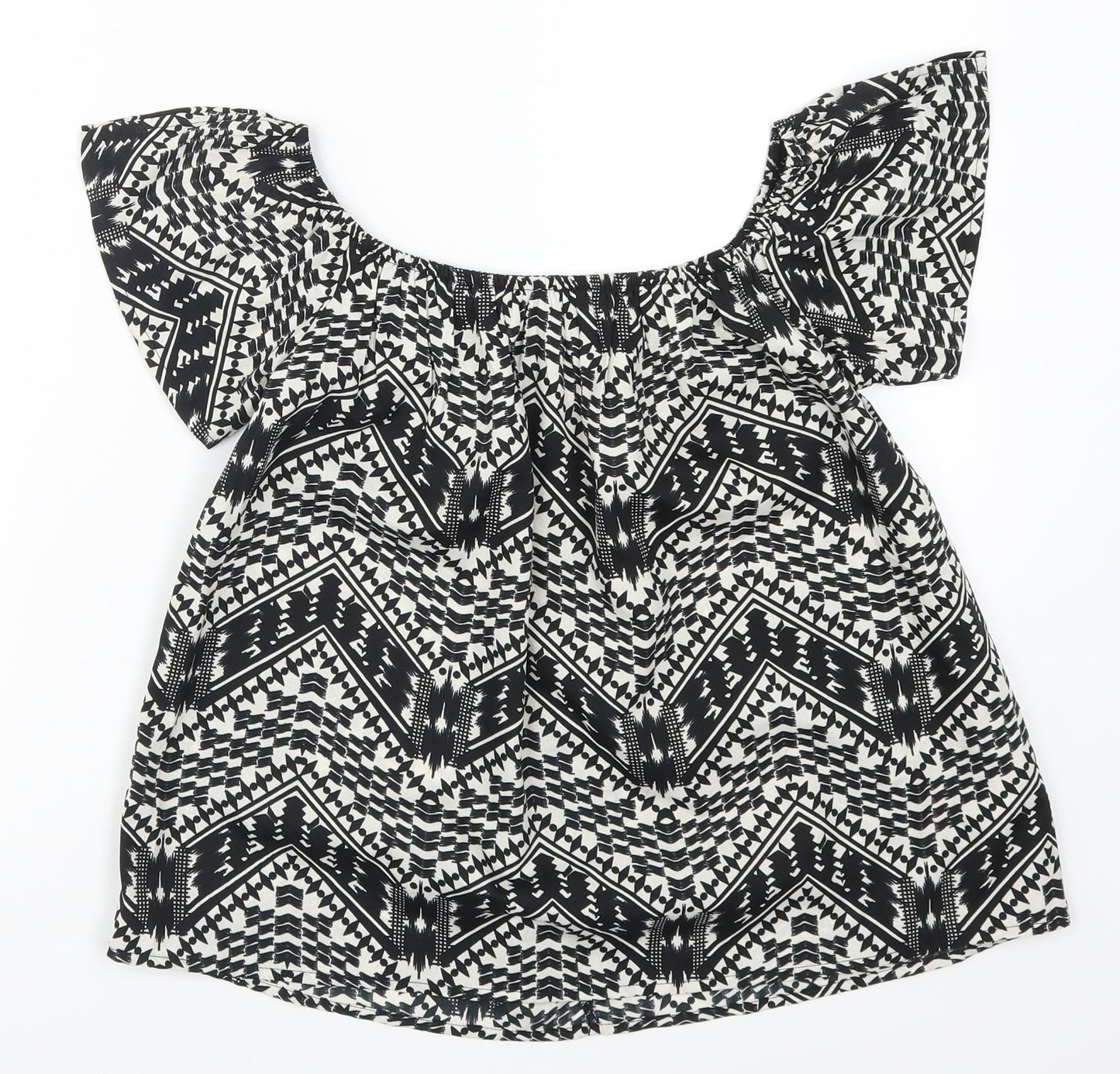 Primark Womens Black Geometric  Basic T-Shirt Size 8