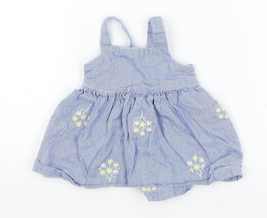 Matalan Baby Blue Striped  Pinafore/Dungaree Dress  Size 0-3 Months