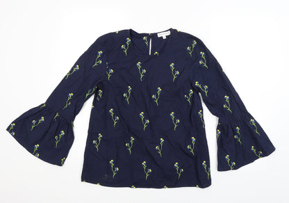 Preloved Warehouse Womens Blue Floral  Basic Blouse Size 8 - Front