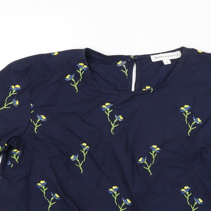 Preloved Warehouse Womens Blue Floral  Basic Blouse Size 8 - Detail
