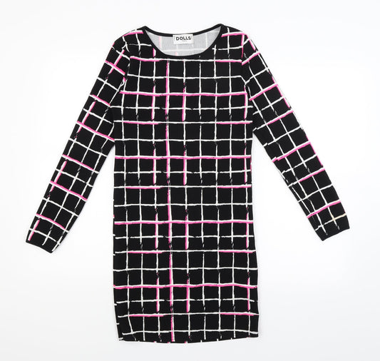 Dolls Paris Womens Black Check  T-Shirt Dress  Size S