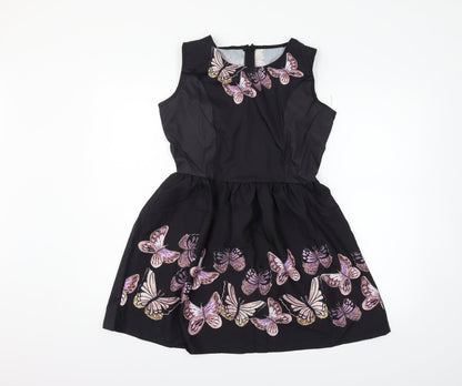 Preloved XJF Womens Black Floral  Fit & Flare  Size M - Front