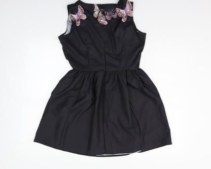 Preloved XJF Womens Black Floral  Fit & Flare  Size M - Back