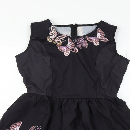 Preloved XJF Womens Black Floral  Fit & Flare  Size M - Detail