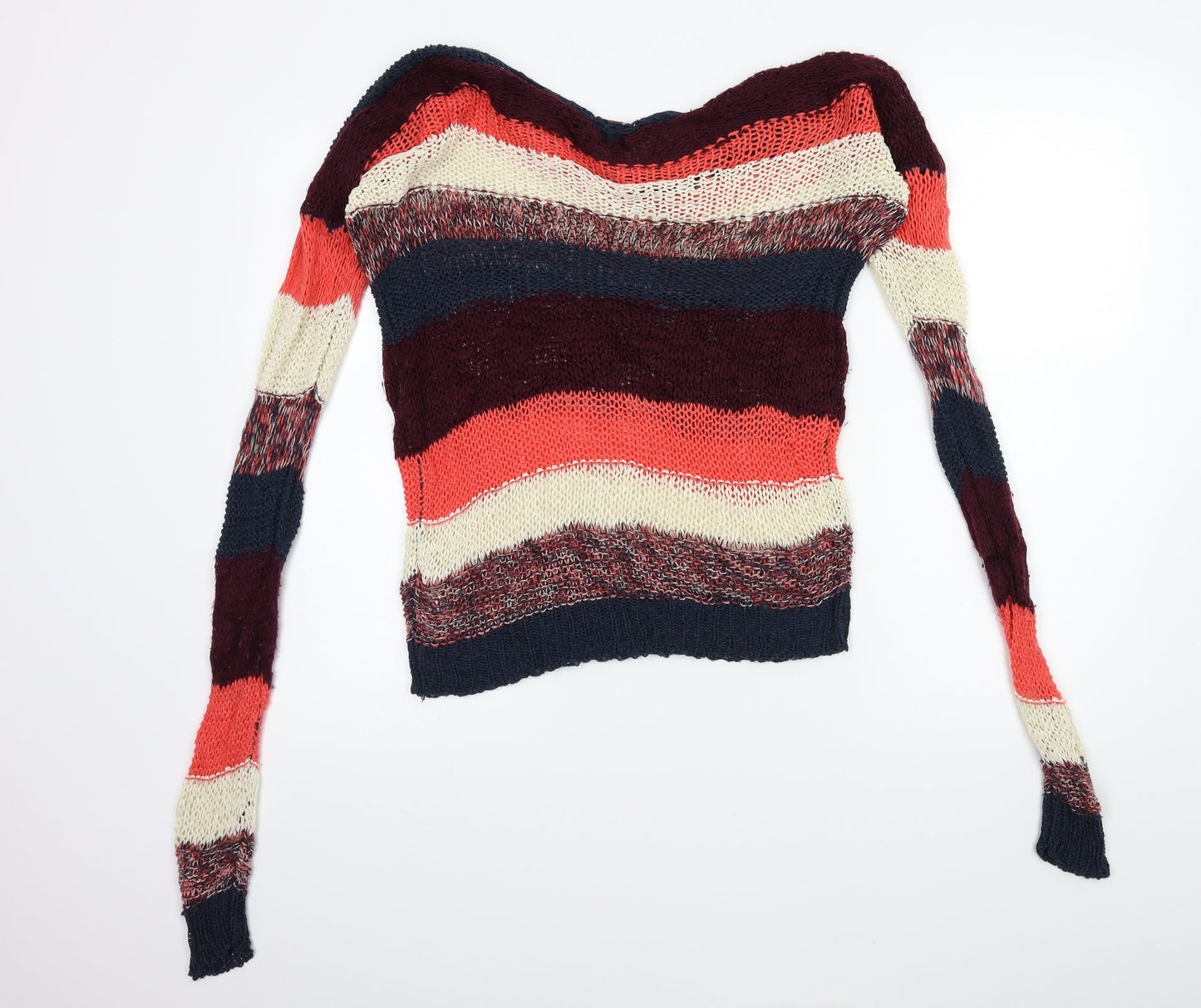 Only Womens Red Striped Knit Pullover Jumper Size M