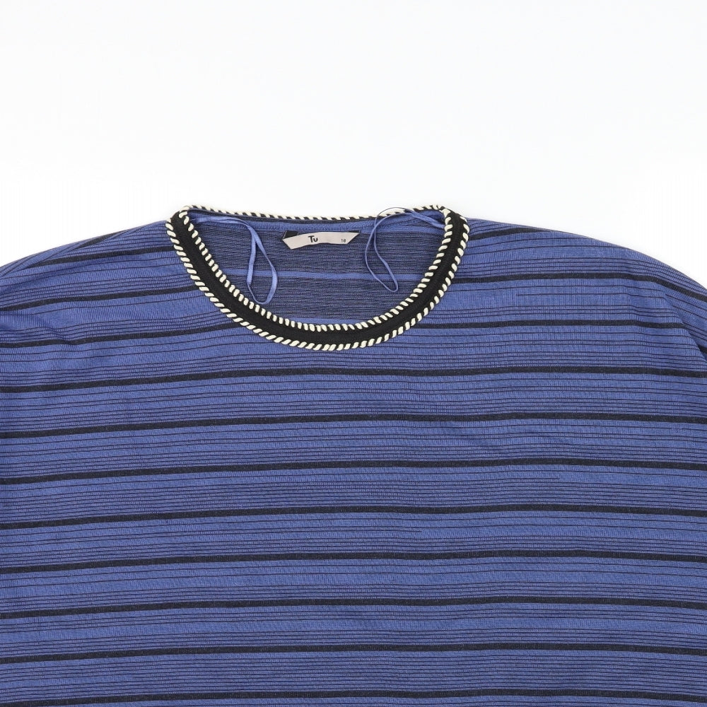 TU Womens Blue Striped Knit Pullover Jumper Size 18