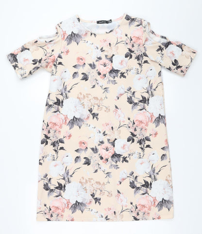 Preloved Boohoo Womens Beige Floral  Shift  Size 10 - Front