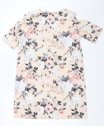 Preloved Boohoo Womens Beige Floral  Shift  Size 10 - Back