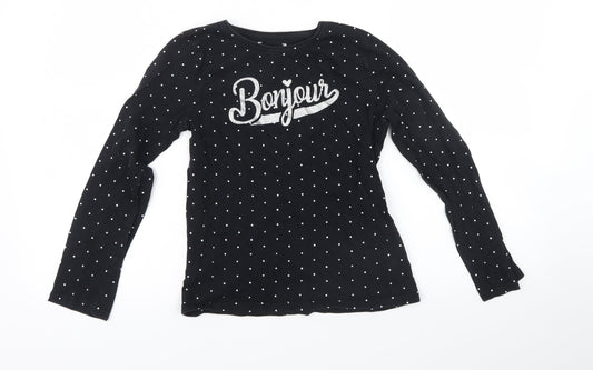 Primark Girls Black Spotted  Basic T-Shirt Size 9-10 Years  - french