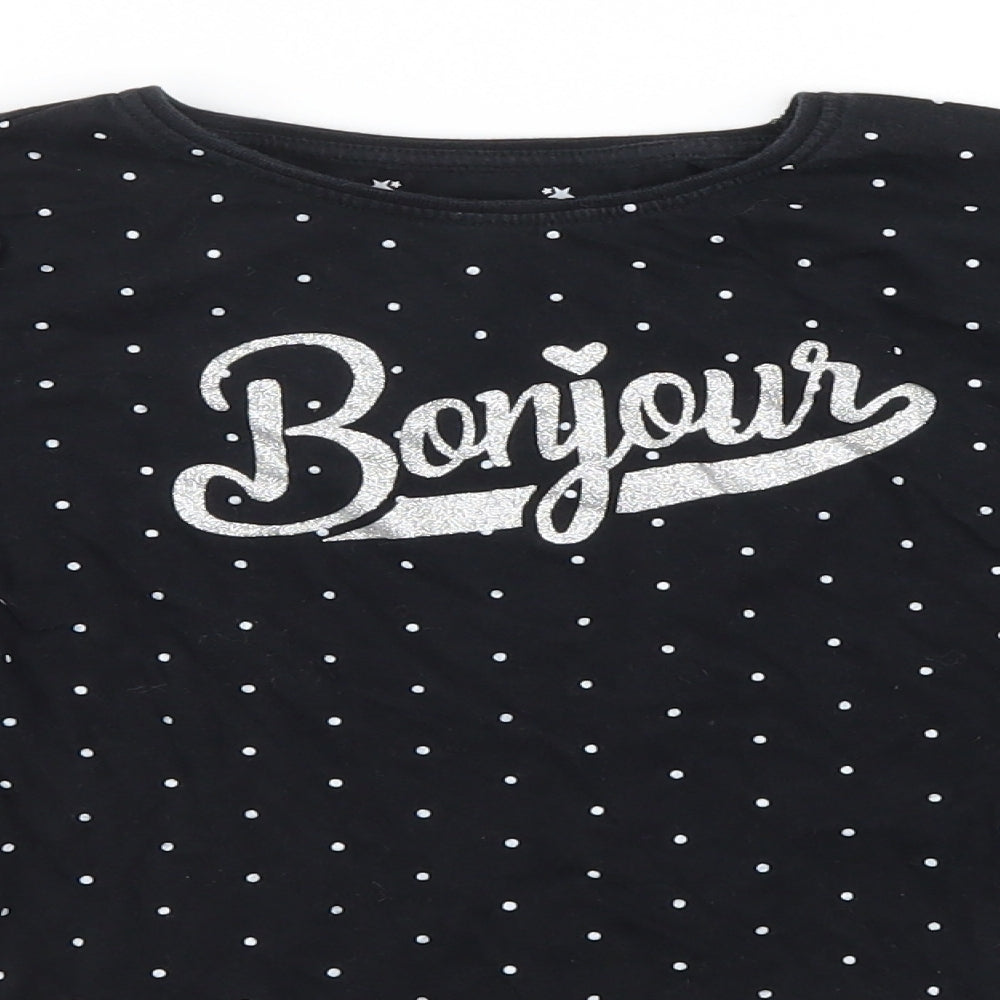 Primark Girls Black Spotted  Basic T-Shirt Size 9-10 Years  - french