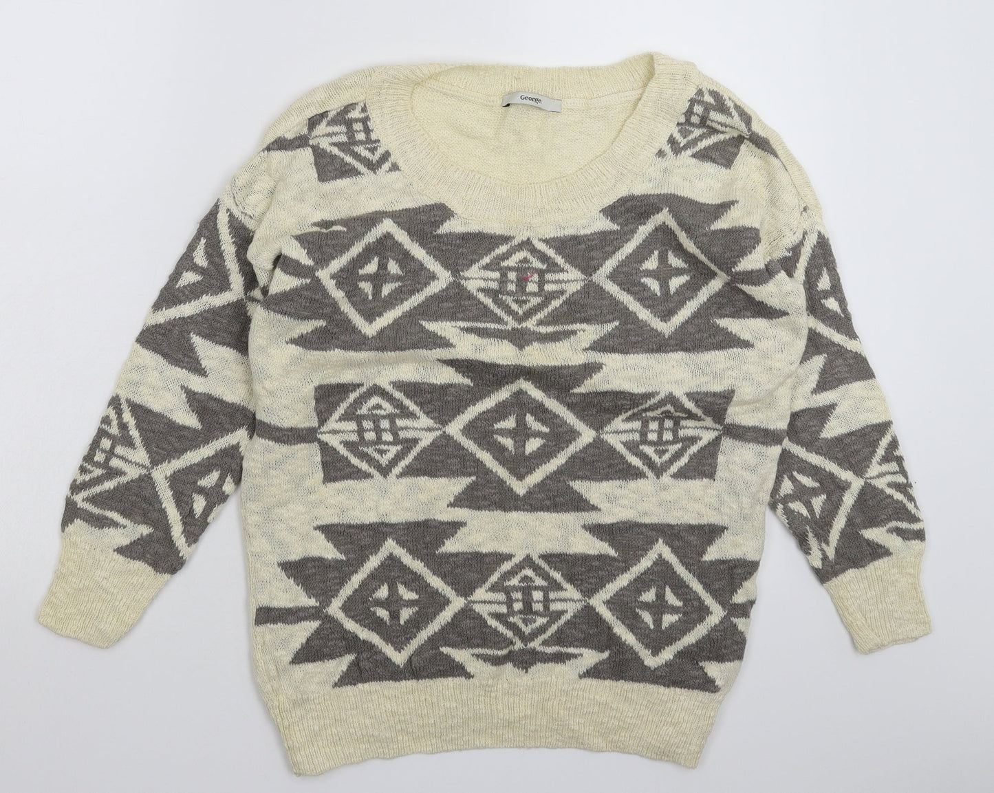 George Womens White Geometric Knit Pullover Jumper Size 12