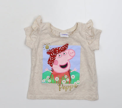 Front view of Next girls’ grey basic t-shirt, size 3-6, months