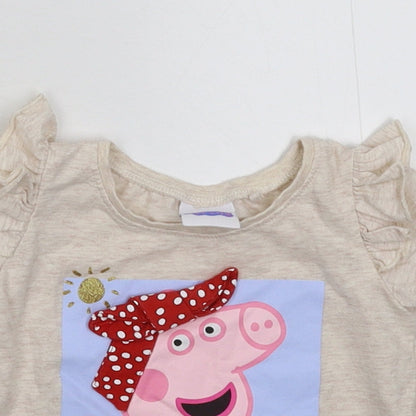 Close-up detail of Next girls’ grey basic t-shirt, size 3-6, months