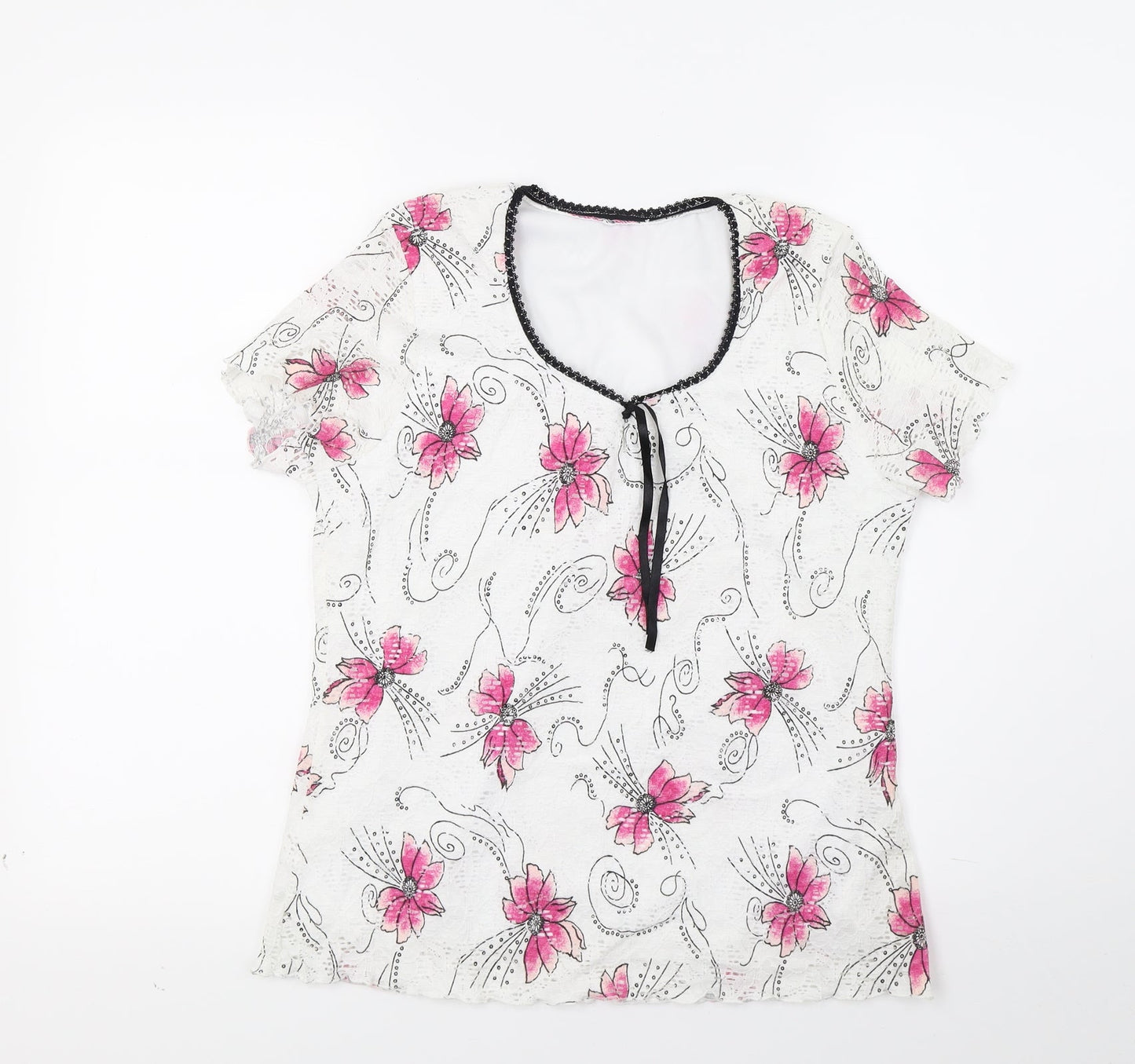 Preworn Womens White Floral  Basic Blouse Size M