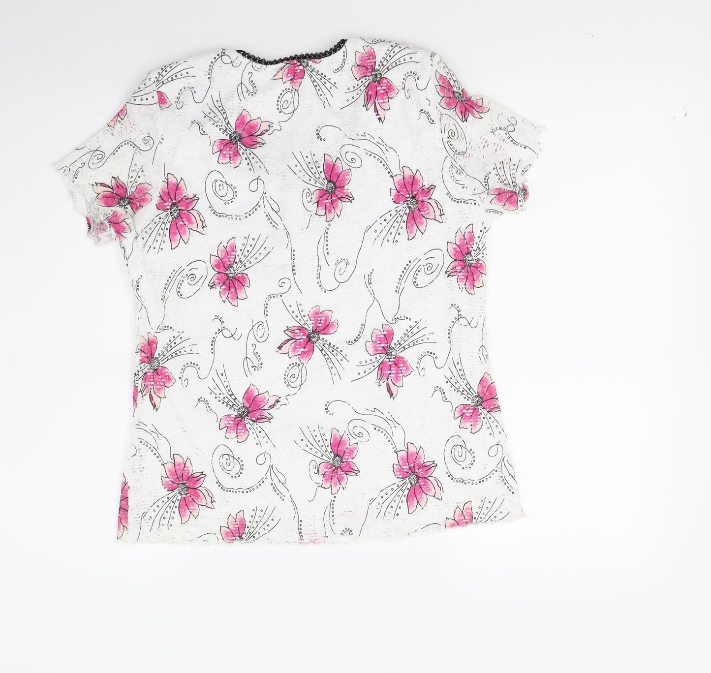 Preworn Womens White Floral  Basic Blouse Size M