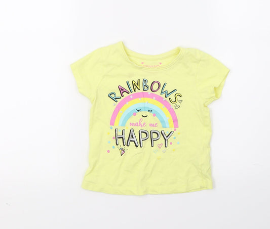 Primark Girls Yellow   Basic T-Shirt Size 2-3 Years  - Rainbows