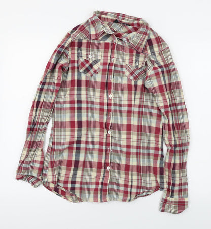 Preloved Dorothy Perkins  Womens Red Check  Basic Button-Up Size 10 - Front