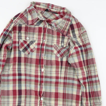 Preloved Dorothy Perkins  Womens Red Check  Basic Button-Up Size 10 - Detail