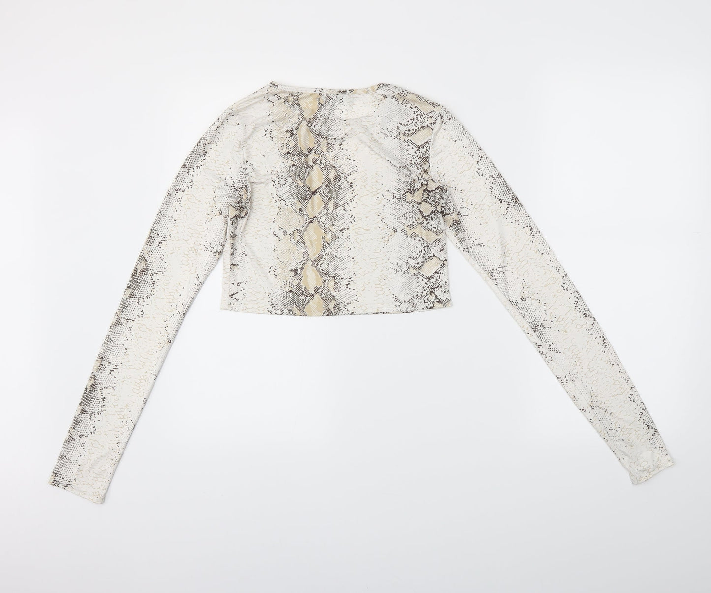 PRETTYLITTLETHING Womens White Animal Print  Cropped T-Shirt Size 10