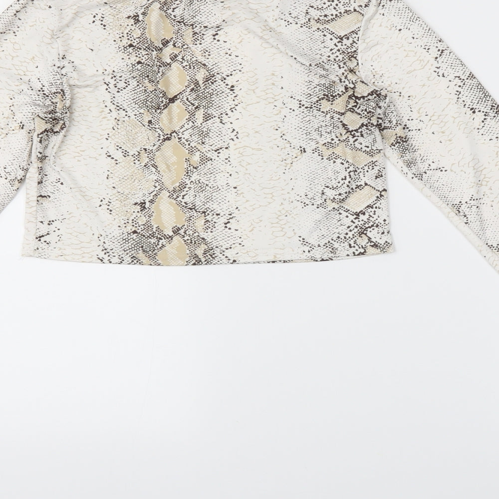 PRETTYLITTLETHING Womens White Animal Print  Cropped T-Shirt Size 10