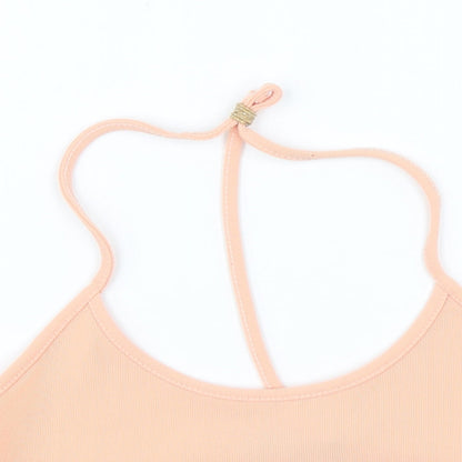 Close-up detail of Missguided women’s orange cropped blouse, size UK 10